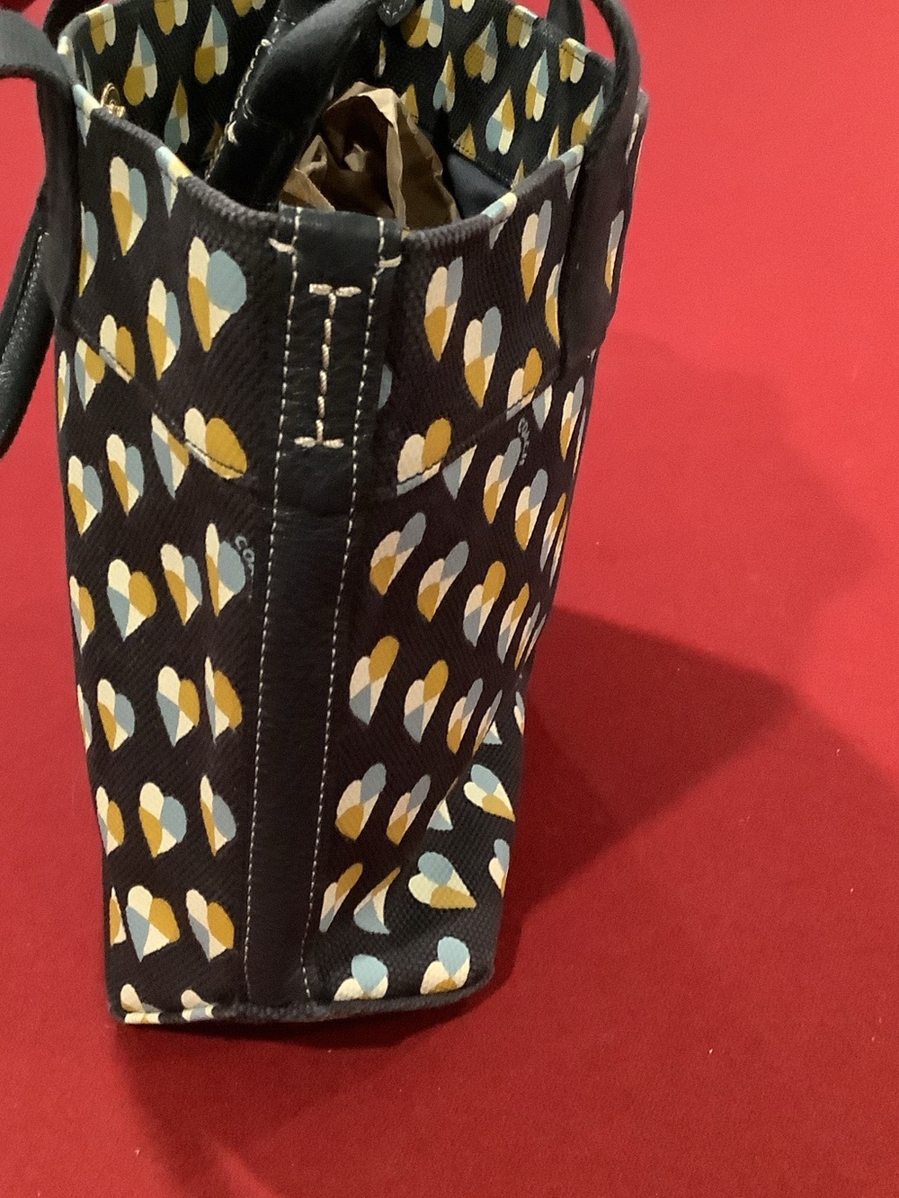 Coach Navy Heart-Print Tote with Gold and White Accents - Picture 6 of 7